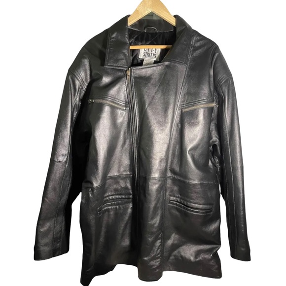City Streets Other - Vintage CITY STREETS Genuine Leather Jacket L Black Zip-Front Soft Leather Coat